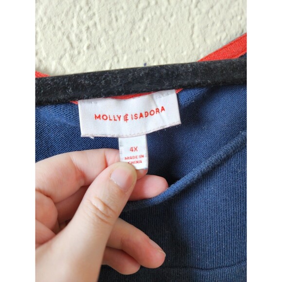 ​Molly & Isadora 4X Navy White Stripe Boat Neck Long Sleeve Tunic Button Detail - Picture 4 of 6